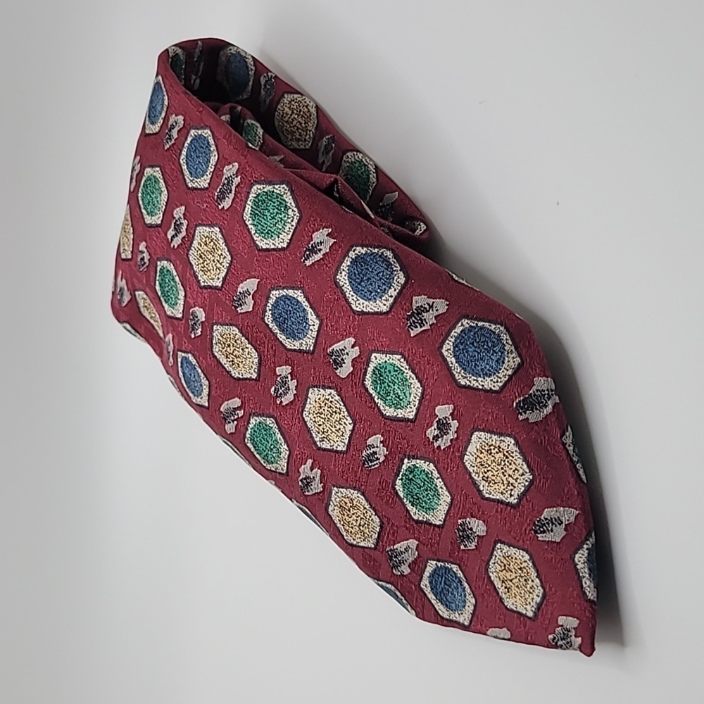 Adolfo 100% Silk Red Blue Green Geometric Men's Tie